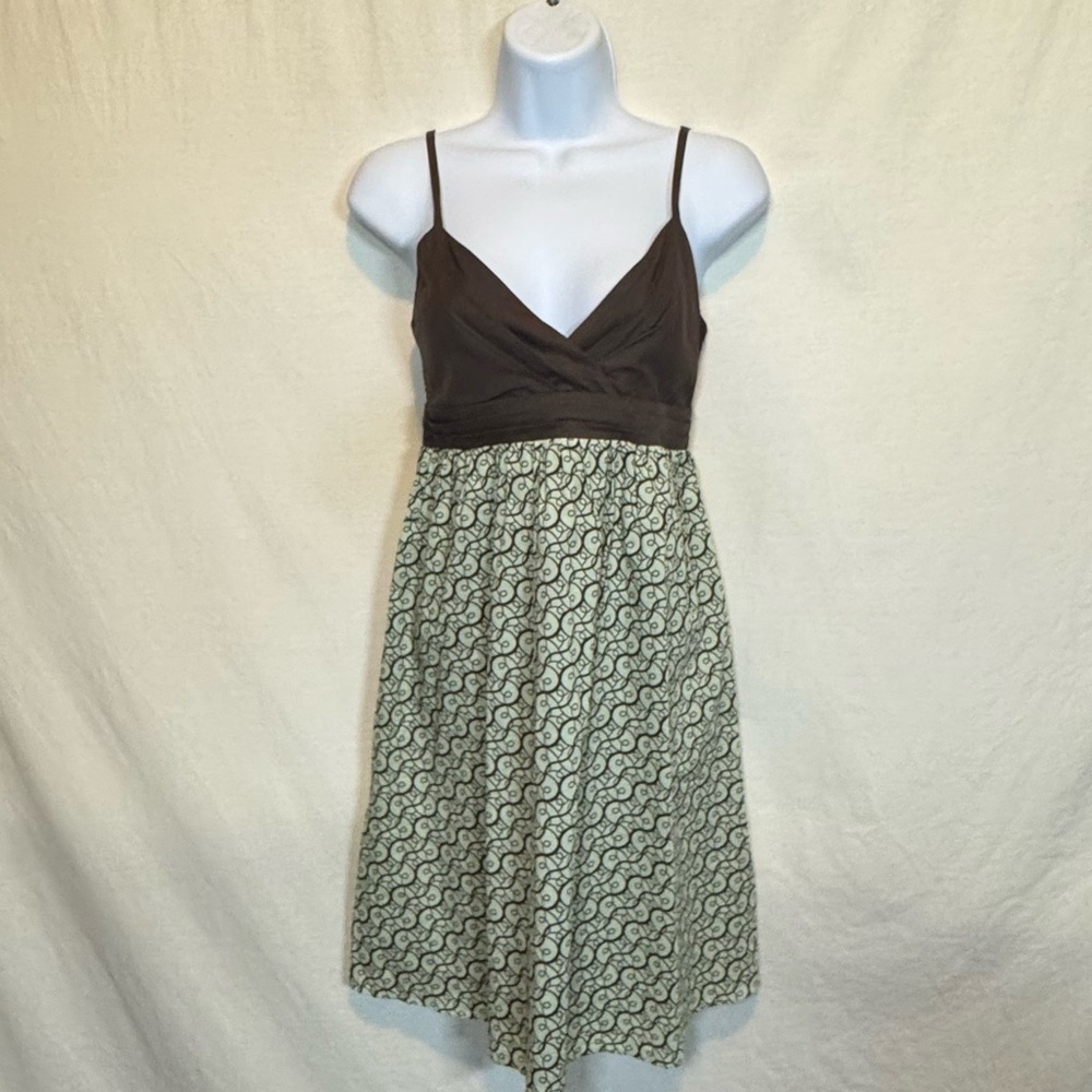 G-162 To The Max Green & Brown Sleeveless‎ Lined Summer MIDI Dress Size XS